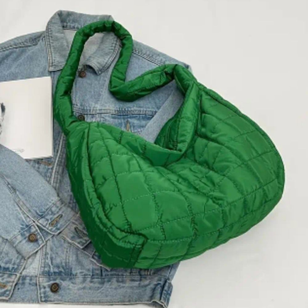 Quilted hobo Green bag with quilted details large capacity shoulder bags